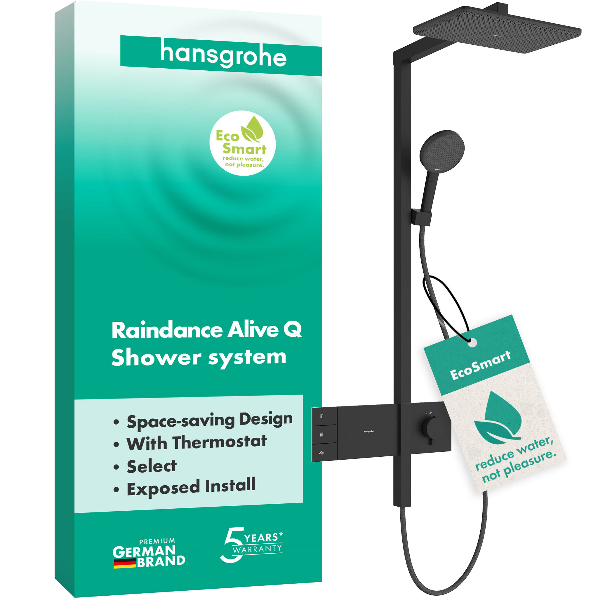 Душова система hansgrohe Raindance Alive Q 210/340 2jet EcoSmart з ShowerSelect Comfort, 24591670 чорний матовий - зображення